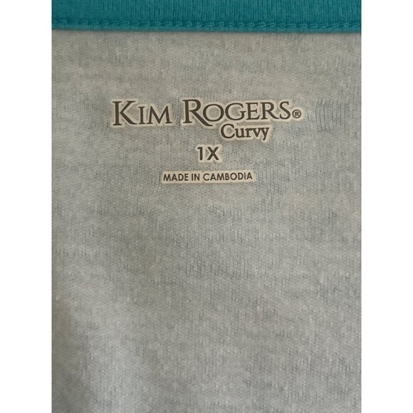 Kim Rogers Curvy 1X Striped Seahorse Tee Short Sleeve 100% Cotton Turquoise - Picture 5 of 8